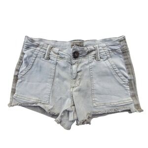BKE Women's Sage Green Cargo‎ Denim Shorts 24" Waist Frayed Hem Herringbone Trim